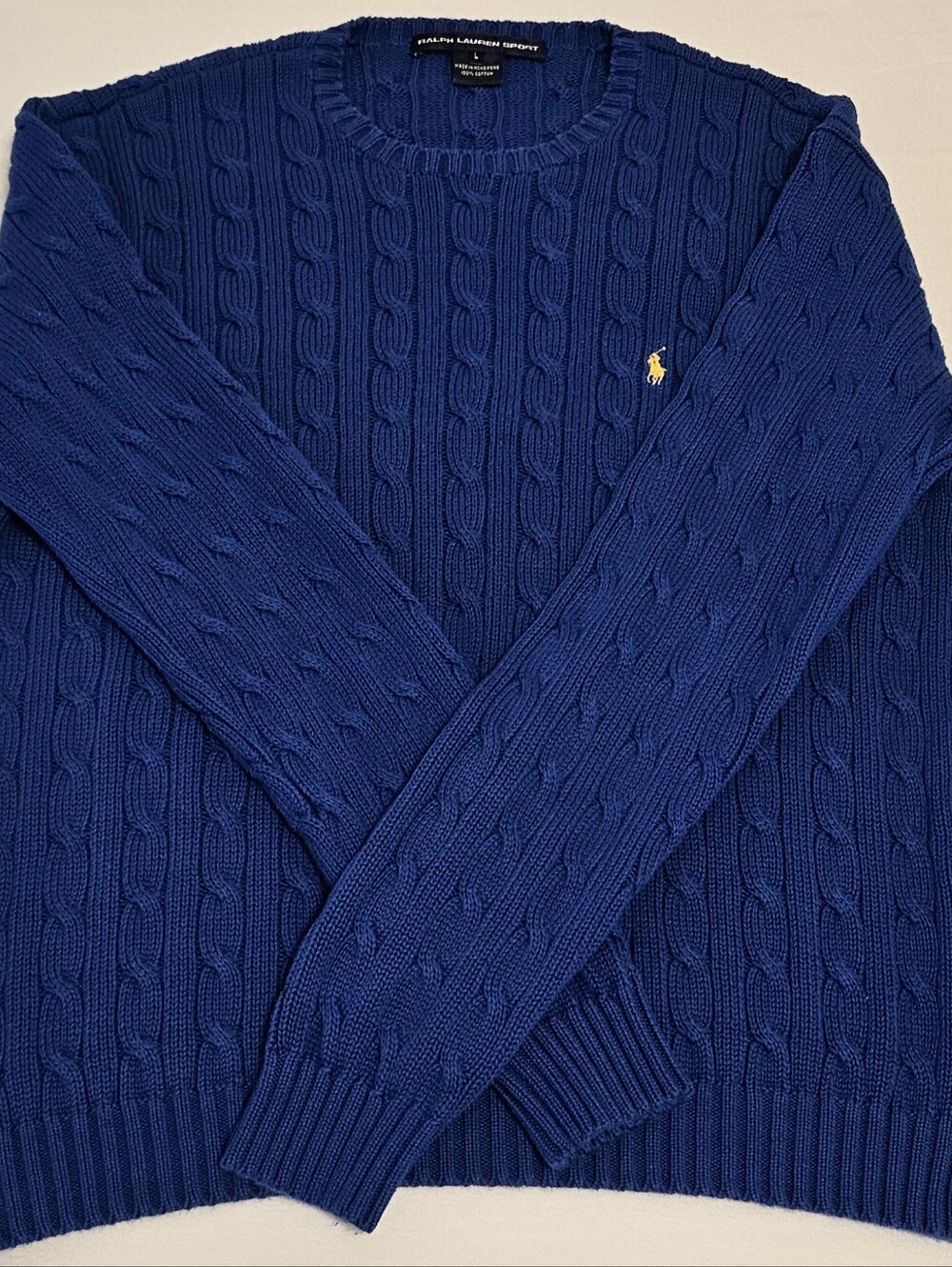 Ralph Lauren Sport Cable Knit Sweater Blue 100% Cotton Women’s L - Picture 10 of 10